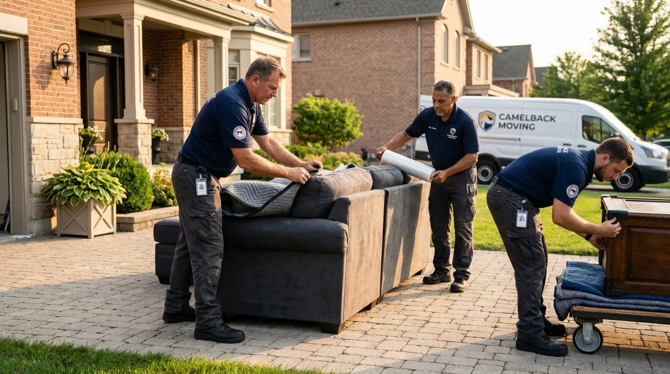 Large estate moving crew wrapping furniture in Galveston, TX