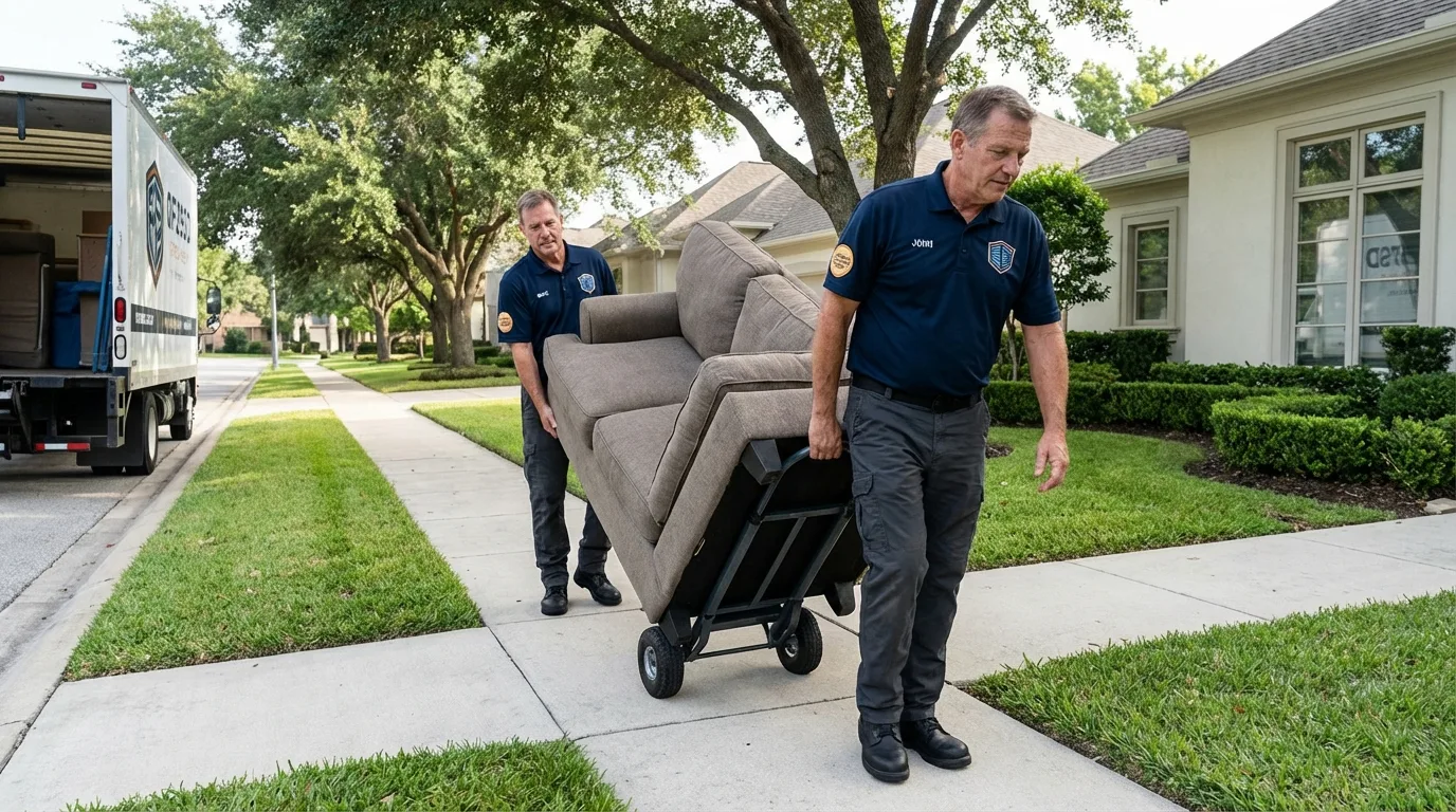 Local residential moving crew loading furniture in Galveston, TX